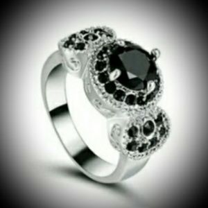 18k White Gold Filled Black Sapphire women's Ring